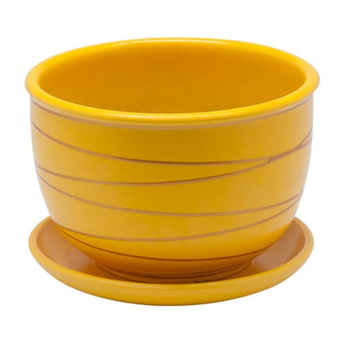 Купить Горшок для цветов с поддоном d15 см желтый по низкой цене