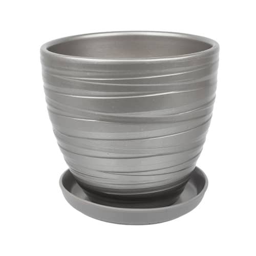 Купить Горшок керамический Рельеф с поддоном D17,5 см металлик по низкой цене