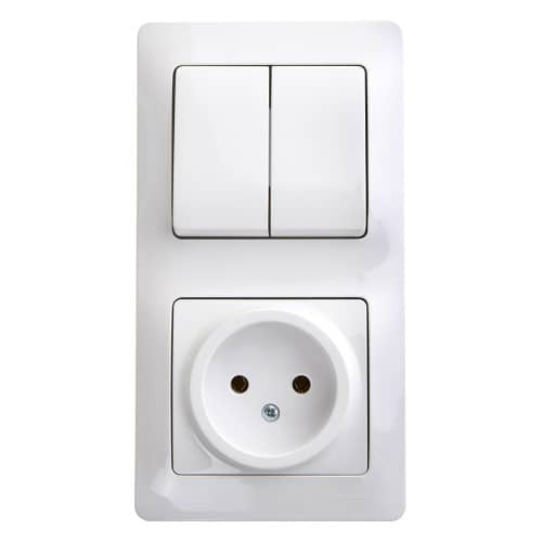 Купить Выключатель двухклавишный + розетка Schneider Electric Глосса с рамкой без заземления белый по низкой цене