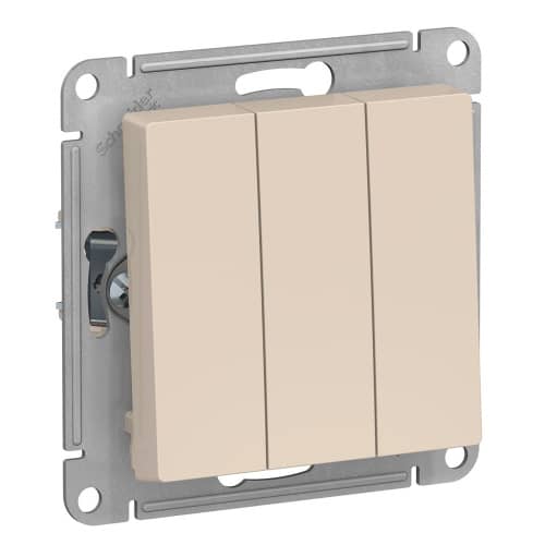 Купить Выключатель трехклавишный Schneider Electric Атлас Дизайн без рамки бежевый по низкой цене
