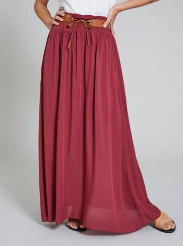Купить Юбка Piazza Italia длинная, с поясом, малиновая по низкой цене