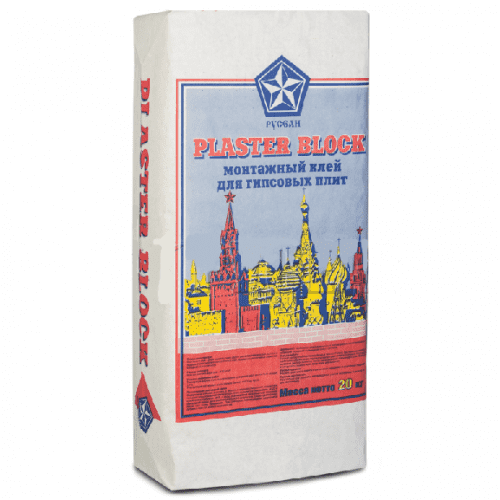 Купить Клей Русеан Plaster blok монтажный для гипсовых плит 20 кг по низкой цене