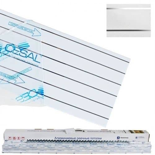 Купить Комплект Cesal S-150 реечных потолков 2,5х1 м B19 жемчужно-белый с металлической полосой по низкой цене