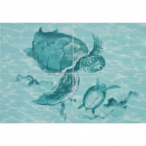 Купить Панно Уралкерамика ПН77Ч Лагуна Черепахи керамическое 4 плитки 728х498 мм по низкой цене