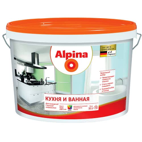 Купить Краска акриловая для ванной и кухни Alpina белая , 5 л по низкой цене