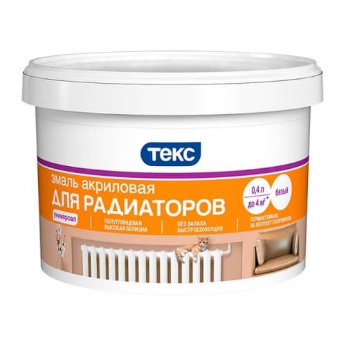 Купить Эмаль Текс Универсал для радиаторов полуглянцевая белая 0,4 л по низкой цене