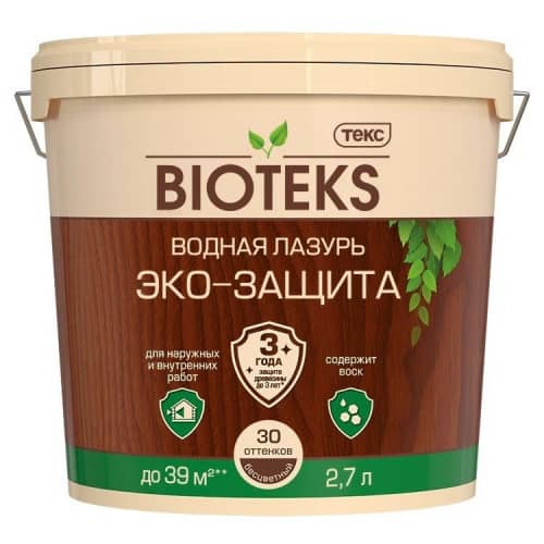 Купить Лазурь Текс Bioteks Эко-Защита водная бесцветная 2,7 л по низкой цене