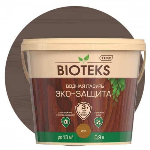 Купить Лазурь Текс Bioteks Эко-Защита водная орех 0,9 л по низкой цене