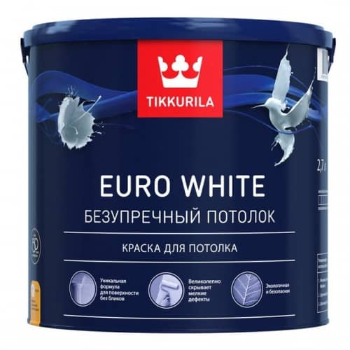 Купить Краска Tikkurila Euro White для потолка 2,7 л по низкой цене