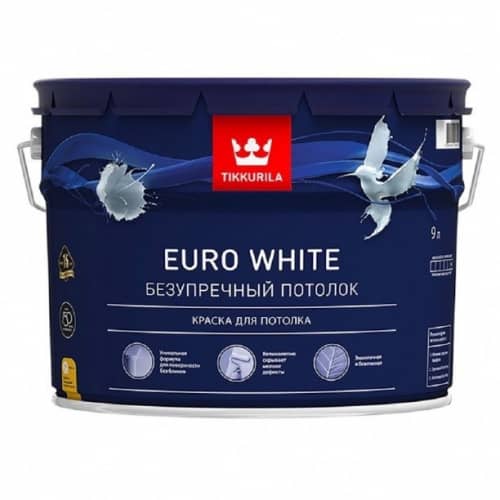 Купить Краска Tikkurila Euro White для потолка 9 л по низкой цене