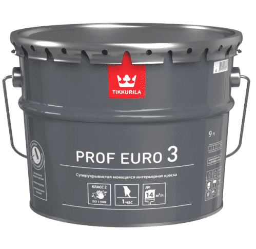 Купить Краска Tikkurila Prof Euro 3 база А интерьерная глубокоматовая 9 л по низкой цене