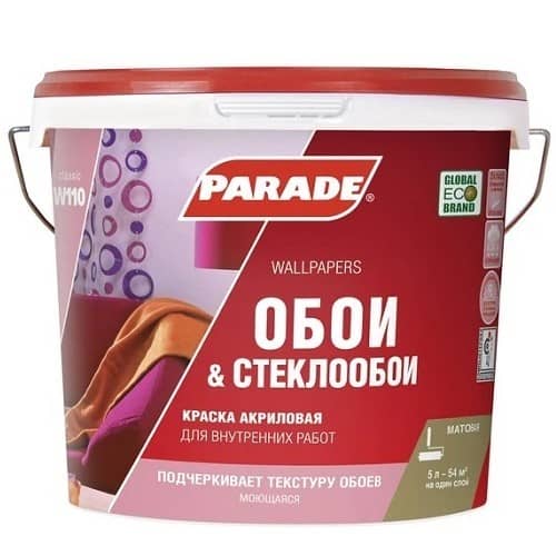 Купить Краска Parade Classic W110 Обои & Стеклообои основа А акриловая 5 л по низкой цене