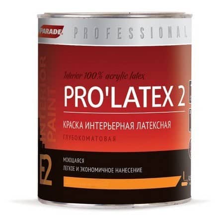 Купить Краска Parade Professional E2 Pro Latex2 латексная, интерьерная, глубокоматовая, основа C 0,9 л по низкой цене