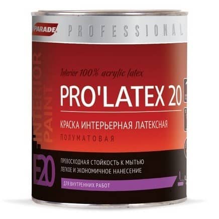 Купить Краска Parade Professional E20 Pro Latex20 латексная, интерьерная, полуматовая, основа А 0,9 л по низкой цене