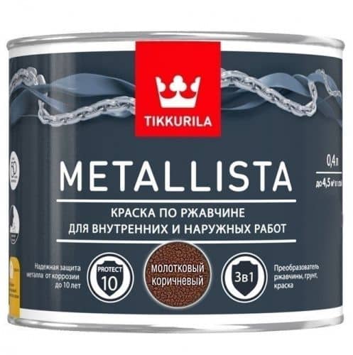 Купить Краска Tikkurila Metallista по ржавчине, глянцевая, молотковая, коричневая 0,4 л по низкой цене