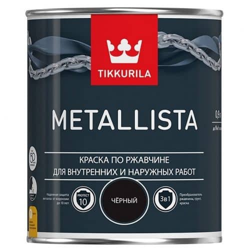 Купить Краска Tikkurila Metallista по ржавчине глянцевая черная 0,9 л по низкой цене