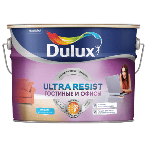 Купить Краска Dulux Ultra Resist для гостиной и офиса база BC матовая 9 л по низкой цене