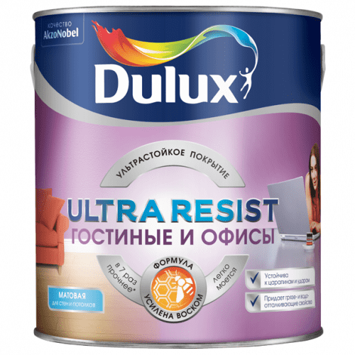 Купить Краска Dulux Ultra Resist для гостиной и офиса база BC матовая 2,25 л по низкой цене