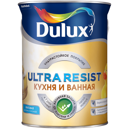 Купить Краска Dulux Ultra Resist для кухни и ванной база BС матовая 4,5 л по низкой цене