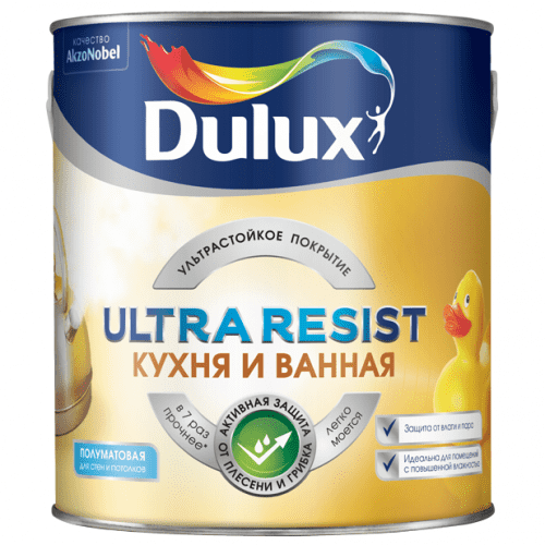 Купить Краска Dulux Ultra Resist для кухни и ванной база BС полуматовая 2,25 л по низкой цене