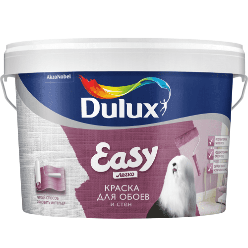 Купить Kраска Dulux Easy для обоев и стен база BС матовая 4,5 л по низкой цене