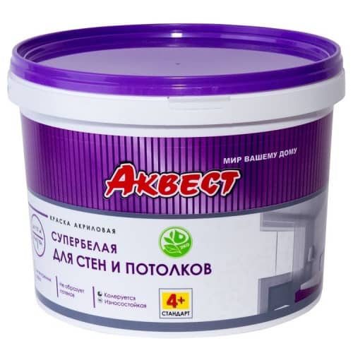 Купить Краска Аквест-4+ Cтандарт для стен и потолков супербелая 14 кг по низкой цене