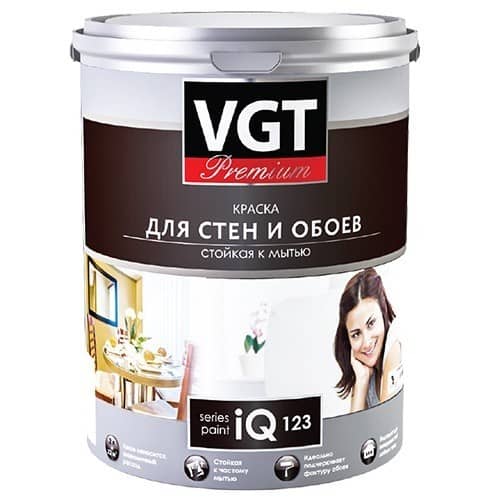 Купить Краска VGT Premium IQ123 моющаяся для стен и обоев база А 2 л по низкой цене