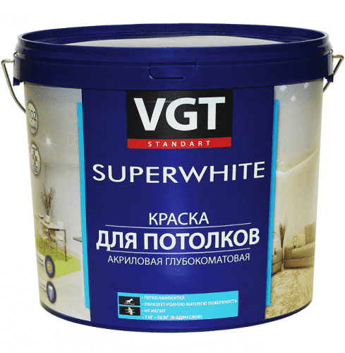 Купить Краска VGT ВД-АК-2180 для потолков супербелая 1,5 кг по низкой цене