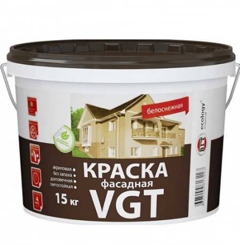 Купить Краска VGT ВД-АК-1180 фасадная белоснежная 15 кг по низкой цене