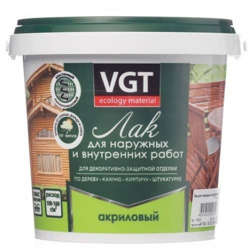 Купить Лак VGT акриловый, для наружных и внутренних работ, матовый бесцветный 0,9 кг по низкой цене