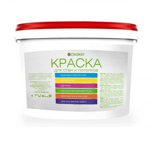 Купить Краска Colorist воднодисперсионная акриловая, для стен и потолков, супербелая 14 кг по низкой цене