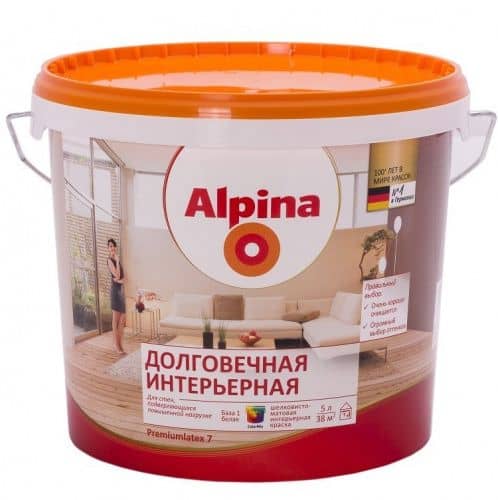 Купить Краска Alpina Долговечная интерьерная База 1 шелковисто-матовая 5 л по низкой цене