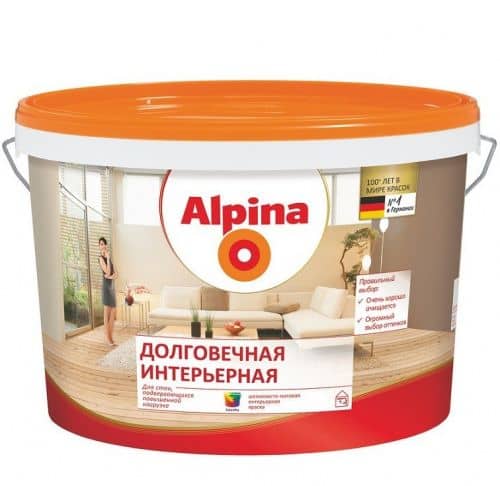 Купить Краска Alpina Долговечная интерьерная База 3 шелковисто-матовая 9,4 л по низкой цене