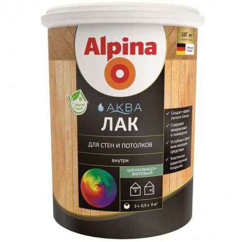 Купить Лак Alpina Аква акриловый, для стен и потолков, шелковисто-матовый, колеруемый 0,9 л по низкой цене