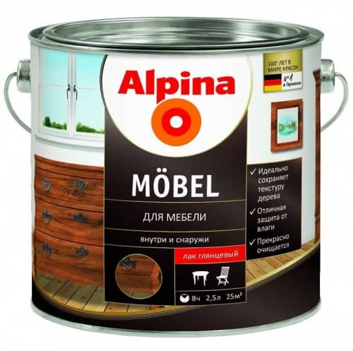Купить Лак Alpina Moebel акриловый для мебели глянцевый 2,5 л по низкой цене