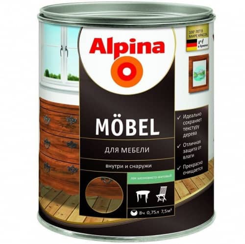 Купить Лак Alpina Moebel акриловый, для мебели, шелковисто-матовый 0,75 л по низкой цене