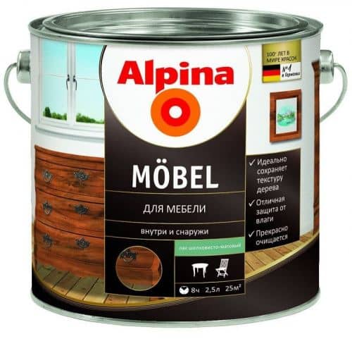 Купить Лак Alpina Moebel акриловый для мебели шелковисто-матовый 2,5 л по низкой цене