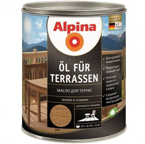 Купить Масло Alpina для террас, шелковисто-глянцевое, среднее 0,75 л по низкой цене
