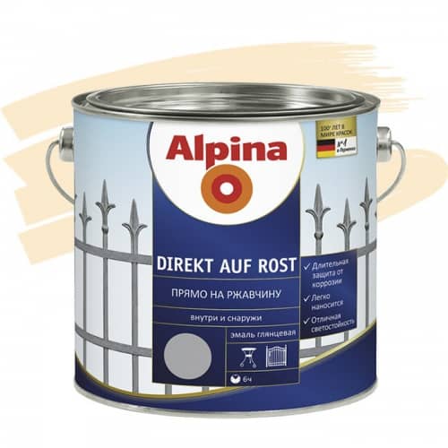 Купить Эмаль Alpina Direkt auf Rost по ржавчине гладкая RAL 1015 слоновая кость 2,5 л по низкой цене