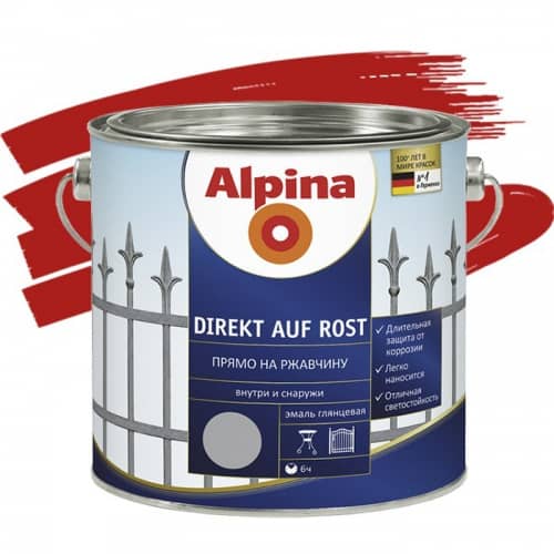 Купить Эмаль Alpina Direkt auf Rost по ржавчине гладкая RAL 3000 красная 0,75 л по низкой цене