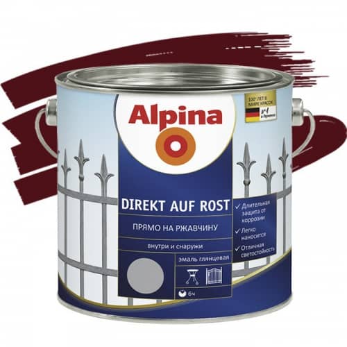 Купить Эмаль Alpina Direkt auf Rost по ржавчине гладкая RAL 3005 вишневая 0,75 л по низкой цене