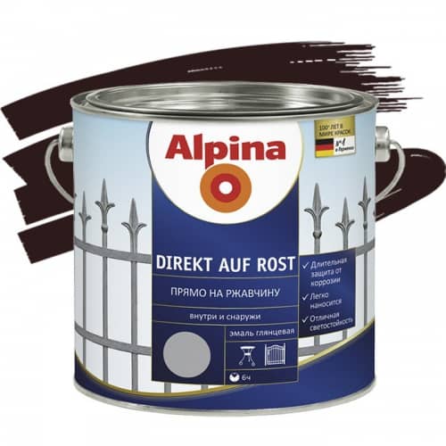 Купить Эмаль Alpina Direkt auf Rost по ржавчине гладкая RAL 8017 шоколадная 0,75 л по низкой цене