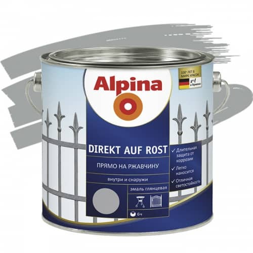 Купить Эмаль Alpina Direkt auf Rost по ржавчине гладкая RAL 9006 серебрянная 0,75 л по низкой цене