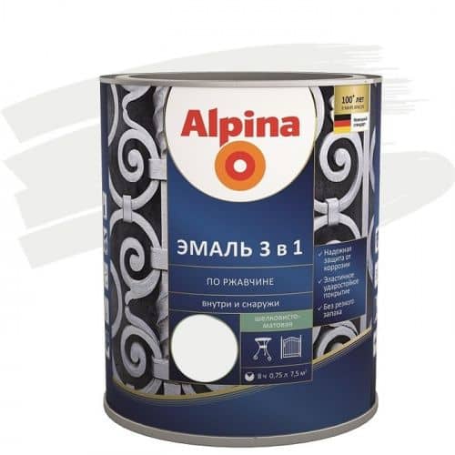 Купить Эмаль Alpina 3 в 1 RAL 9003 по ржавчине белая 0,75 л по низкой цене