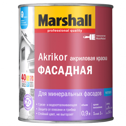 Купить Краска Marshall Akrikor база BW фасадная матовая 0,9 л по низкой цене