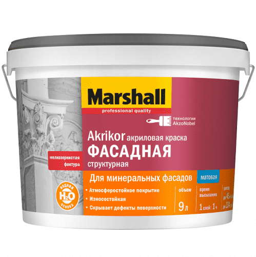 Купить Краска Marshall Akrikor Структурная фасадная матовая белая 9 л по низкой цене