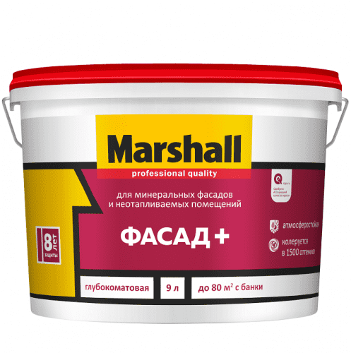 Купить Краска Marshall Фасад+ база BW фасадная глубокоматовая 9 л по низкой цене