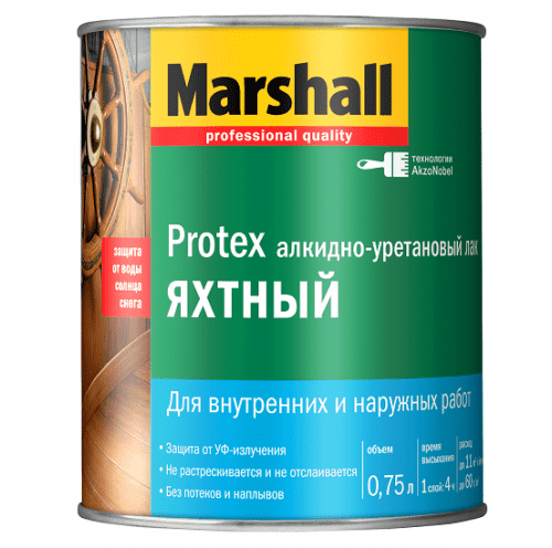 Купить Лак Marshall Protex Яхтный алкидно-уретановый полуматовый 0,75 л по низкой цене