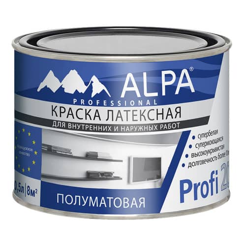 Купить Краска моющаяся латексная полуматовая Alpa Profi 20 белая 0,5 л по низкой цене