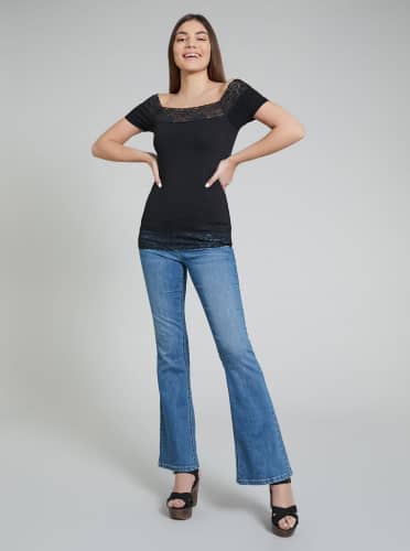 Купить Футболка Piazza Italia 25995 кружевная, черная по низкой цене